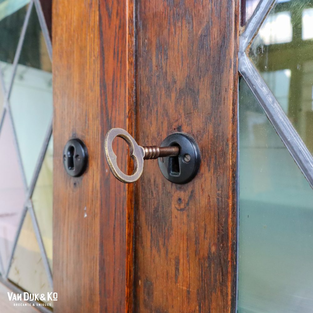 Antieke vitrinekast met glas in lood - Afbeelding 6