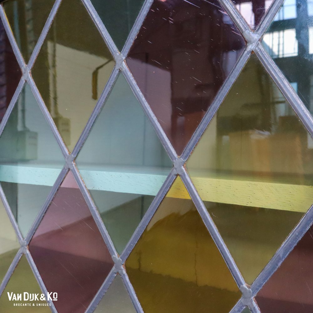 Antieke vitrinekast met glas in lood - Afbeelding 5