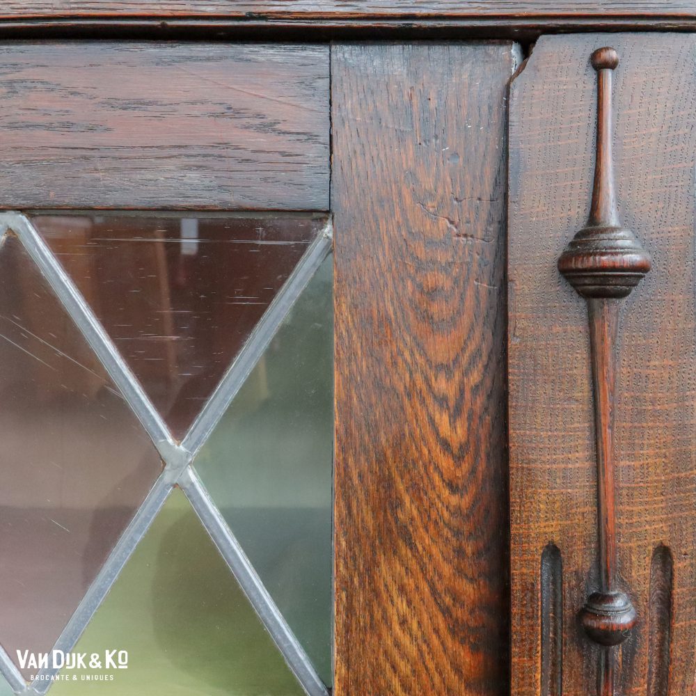 Antieke vitrinekast met glas in lood - Afbeelding 4