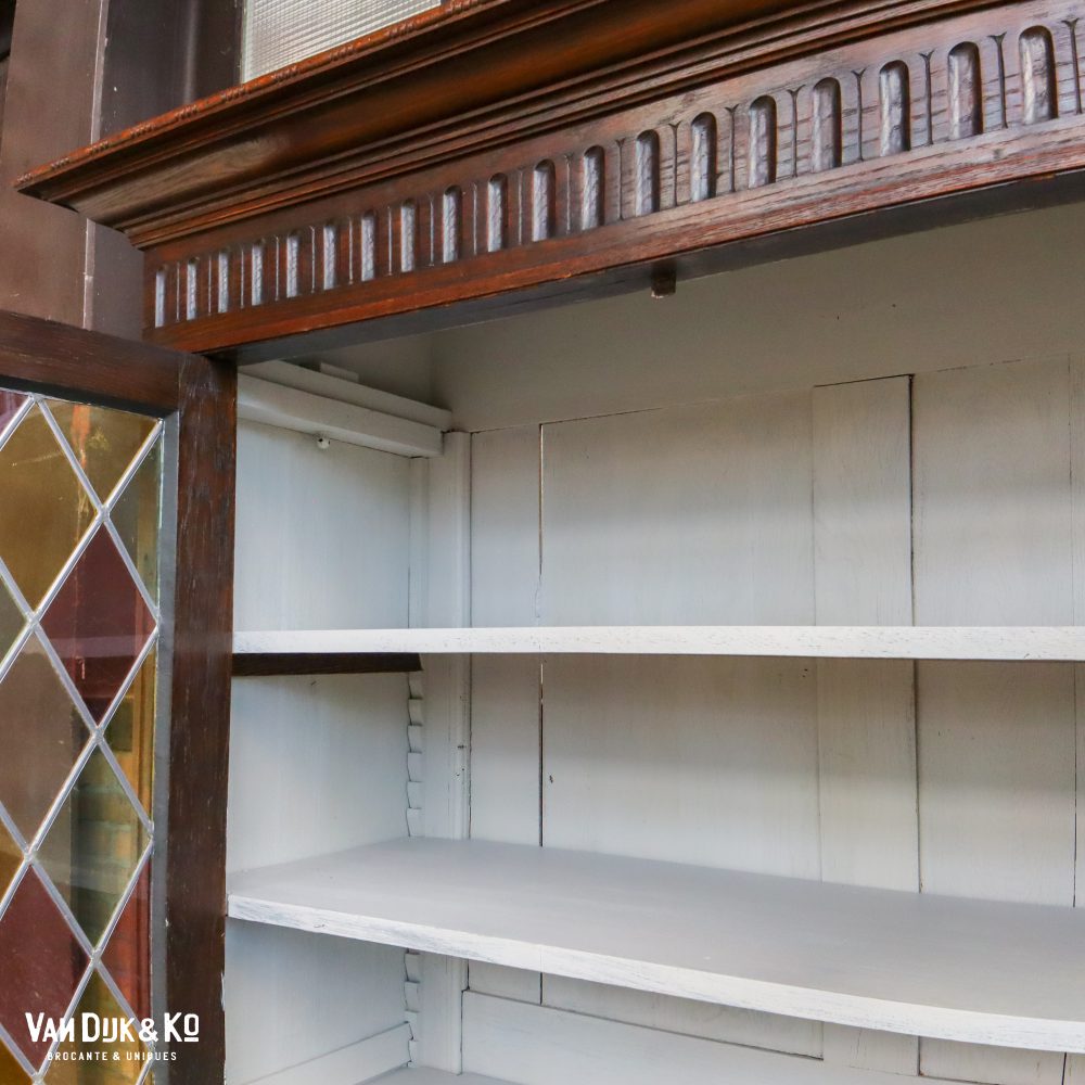 Antieke vitrinekast met glas in lood - Afbeelding 10