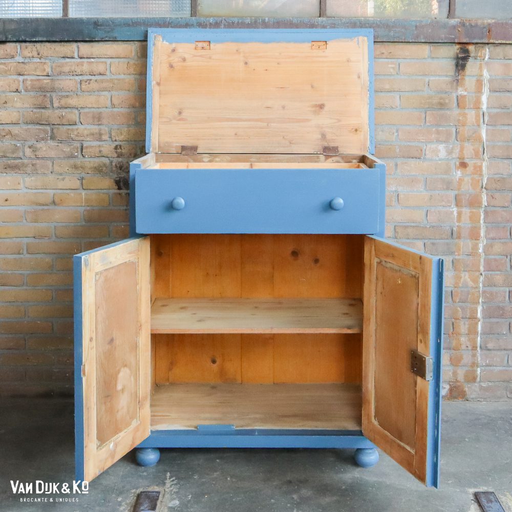 Brocante blauwe commode - Afbeelding 4