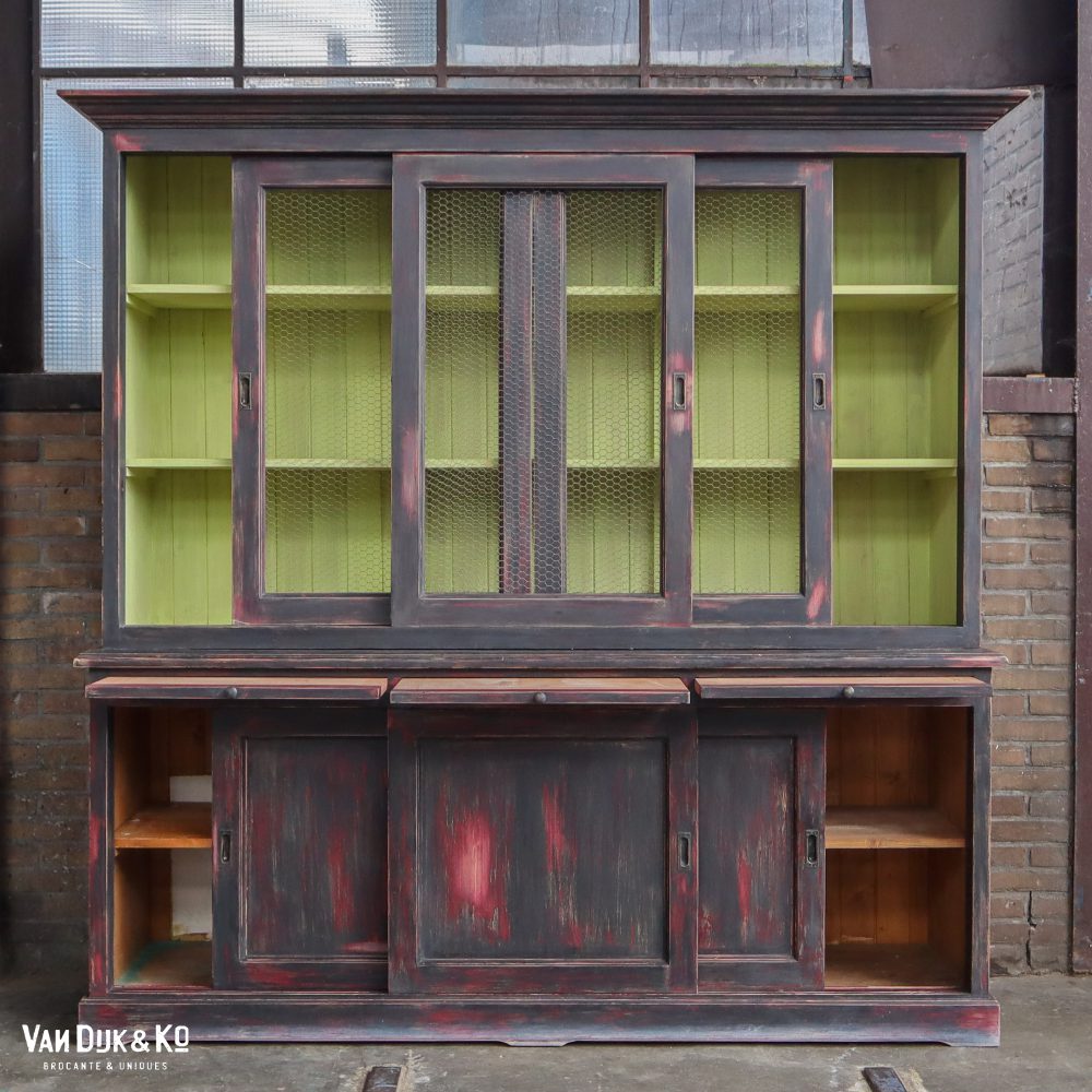 Vintage schoolkast met gaas - Afbeelding 3