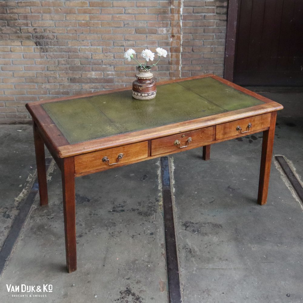 Antiek bureau met leer - Afbeelding 2