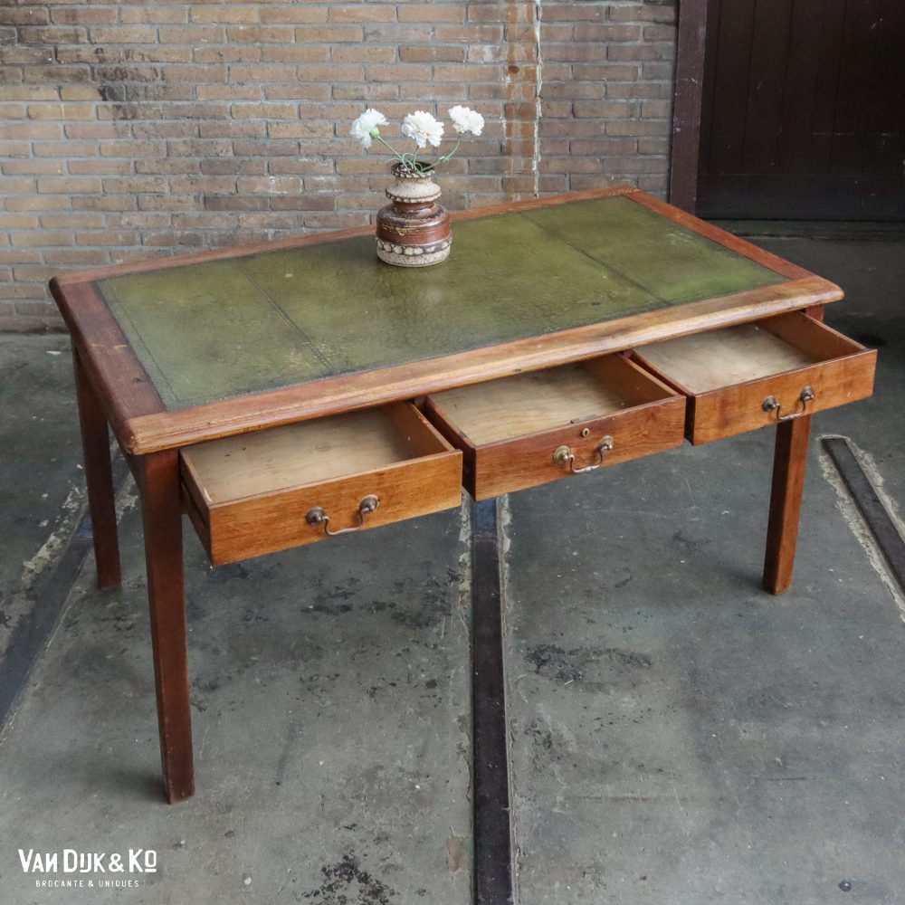 Antiek bureau met leer - Afbeelding 3