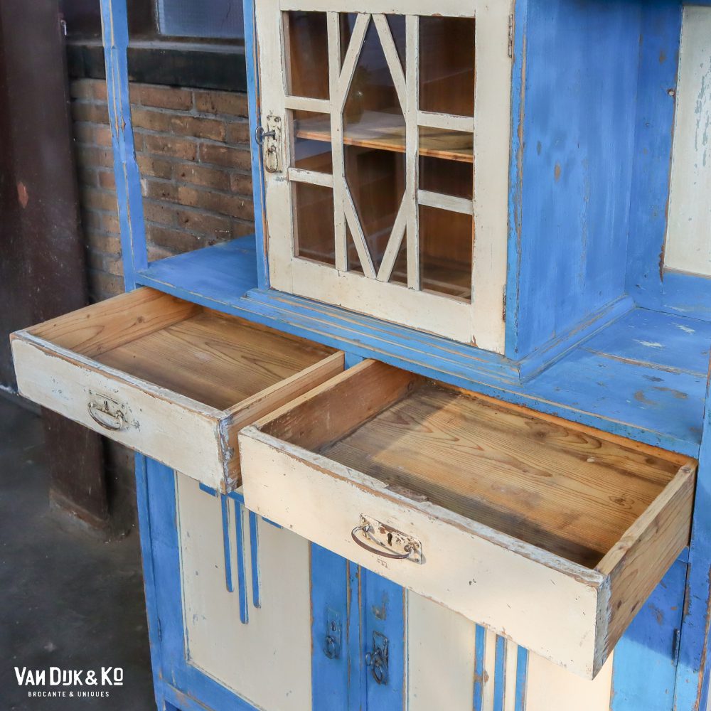 Brocante blauw/witte buffetkast - Afbeelding 4