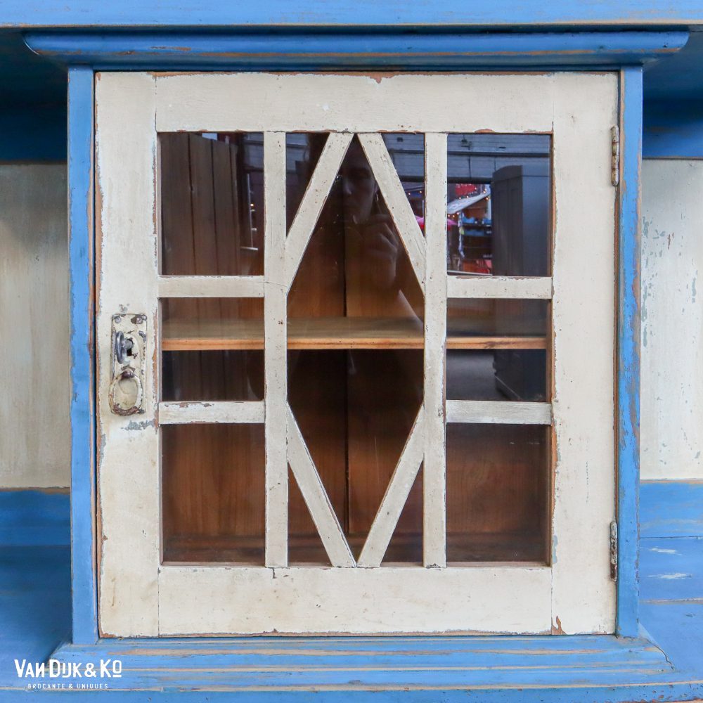 Brocante blauw/witte buffetkast - Afbeelding 8