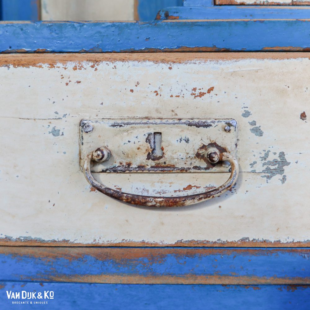 Brocante blauw/witte buffetkast - Afbeelding 11