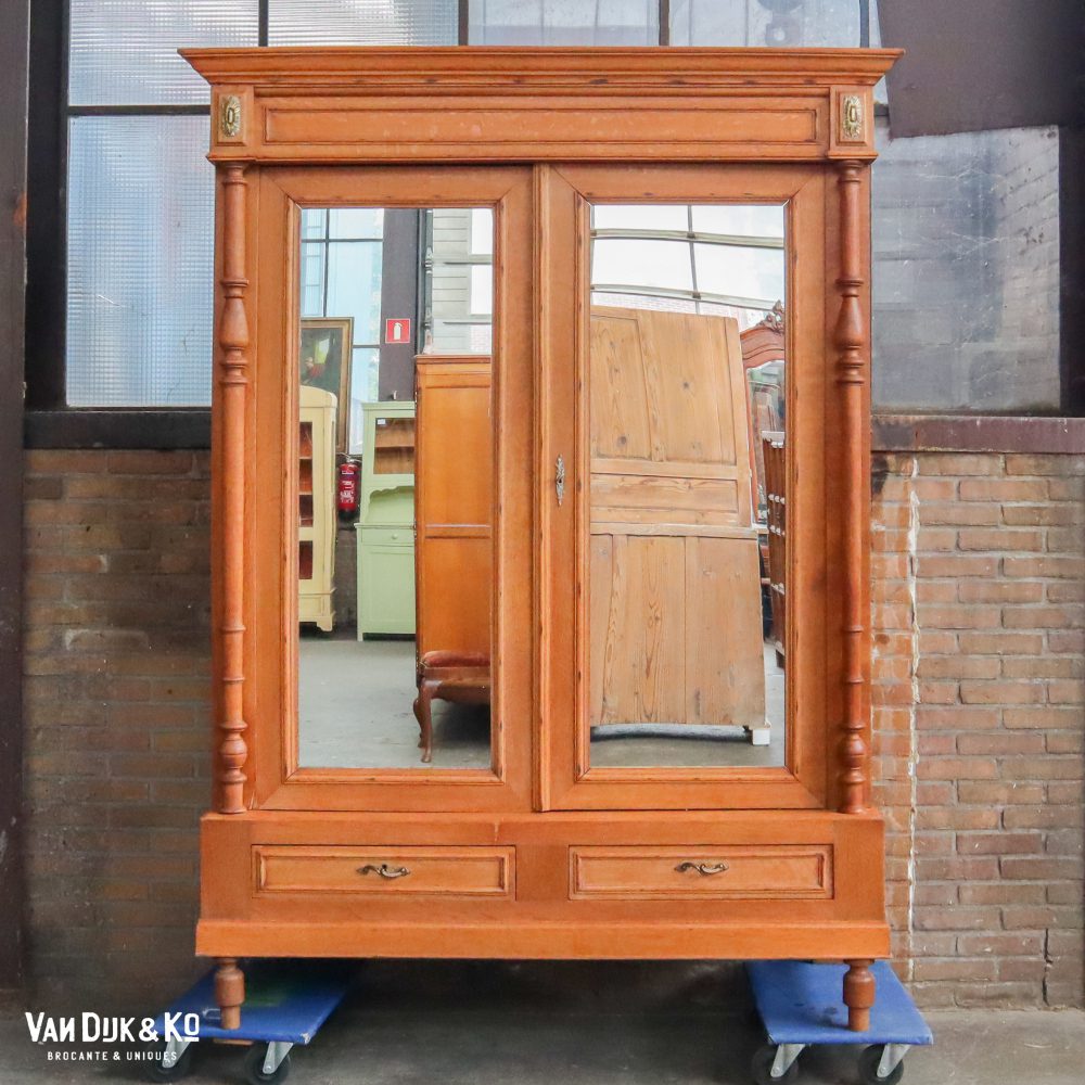 Vintage kledingkast met spiegel - demontabel - Afbeelding 2