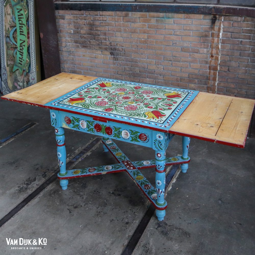 Handbeschilderde Roemeense set - tafel en 4 stoelen - Afbeelding 5