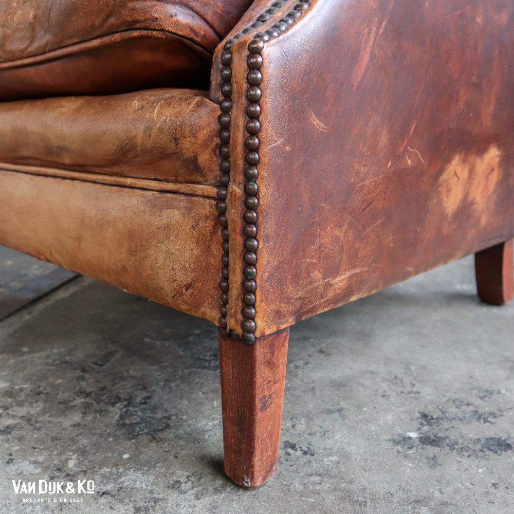 Schaapsleren vintage fauteuil - Afbeelding 11