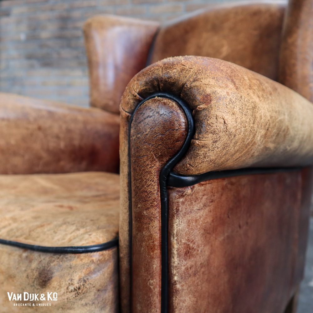 Schaapsleren vintage fauteuil - Afbeelding 10
