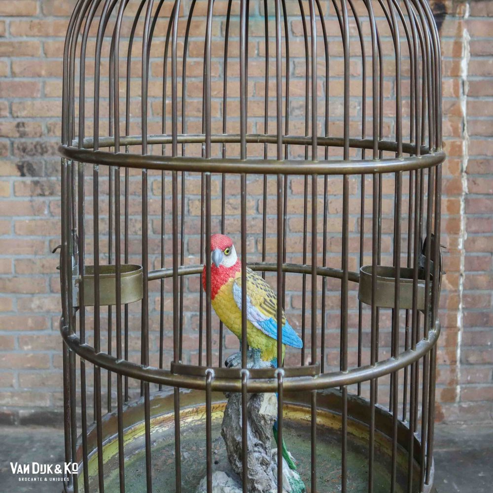 Vintage vogelkooi met (nep) papegaai - Afbeelding 5