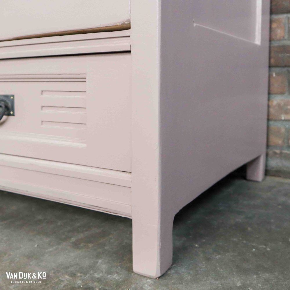 Brocante roze linnenkast met spiegel - Afbeelding 12