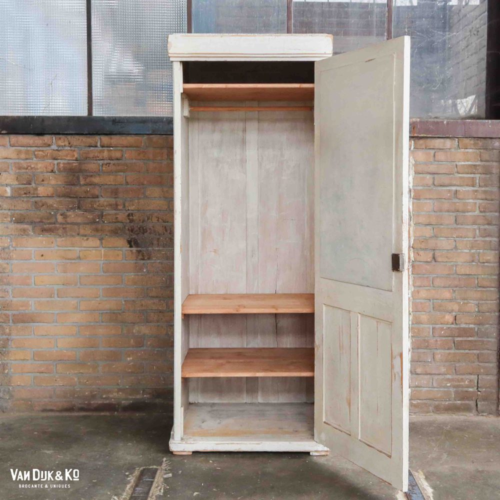 Brocante eendeurs linnenkast met spiegel - Afbeelding 3