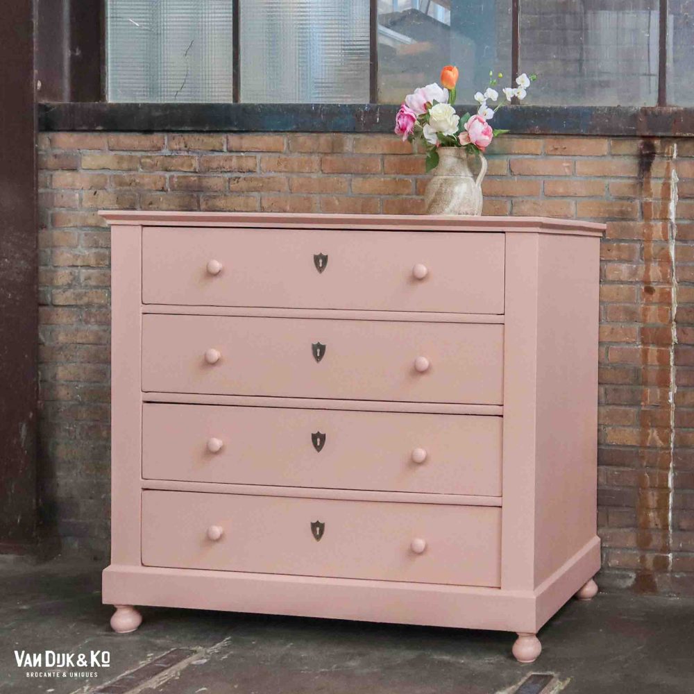 Brocante roze commode - Afbeelding 2