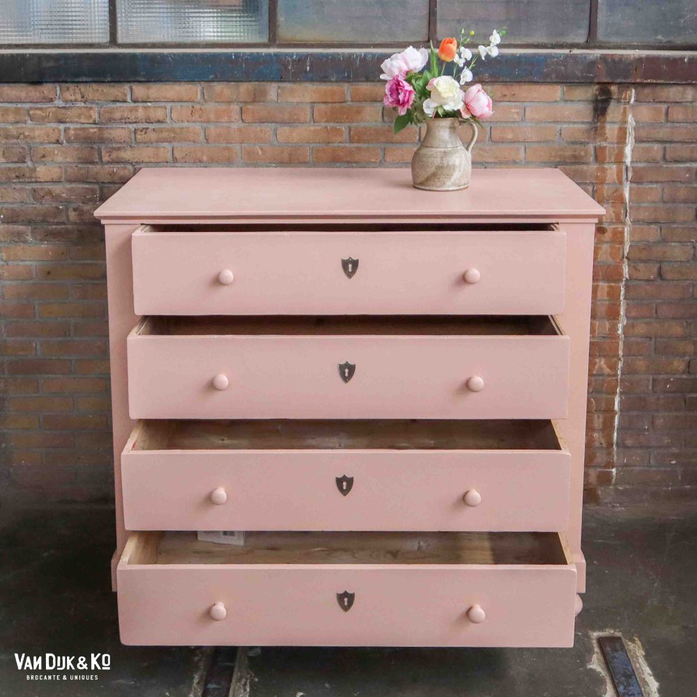 Brocante roze commode - Afbeelding 3