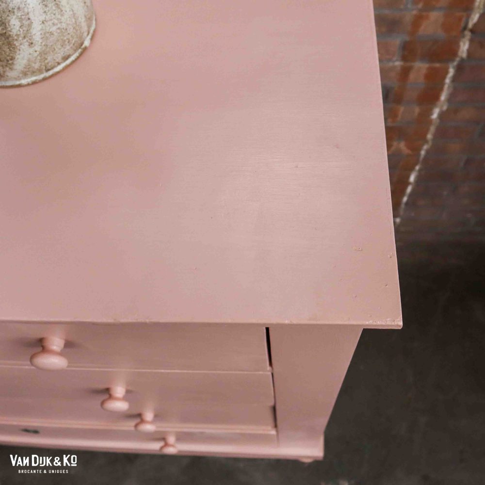Brocante roze commode - Afbeelding 4