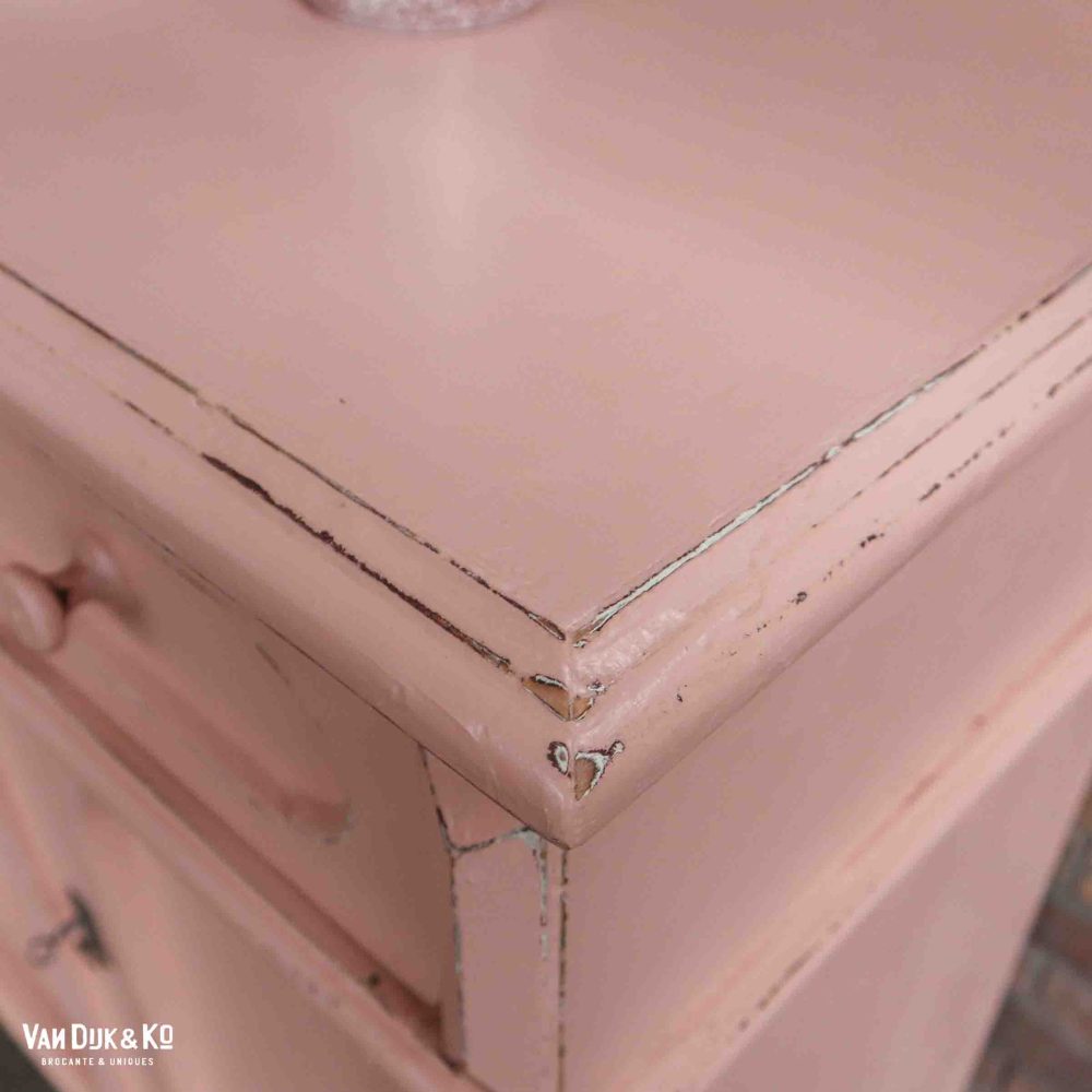 Brocante roze commode - Afbeelding 5