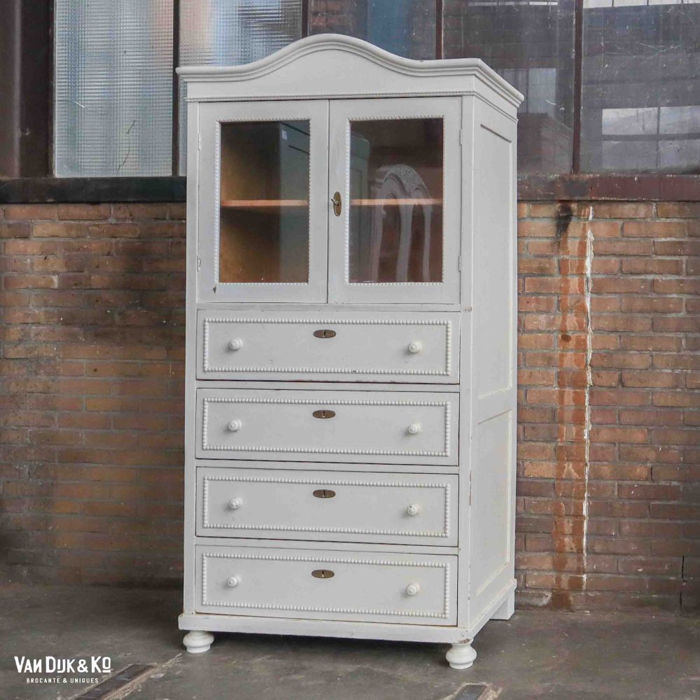 Brocante vitrinekast met lades - Afbeelding 2