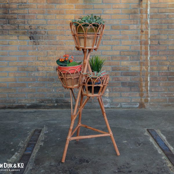 Vintage rotan plantenstandaard