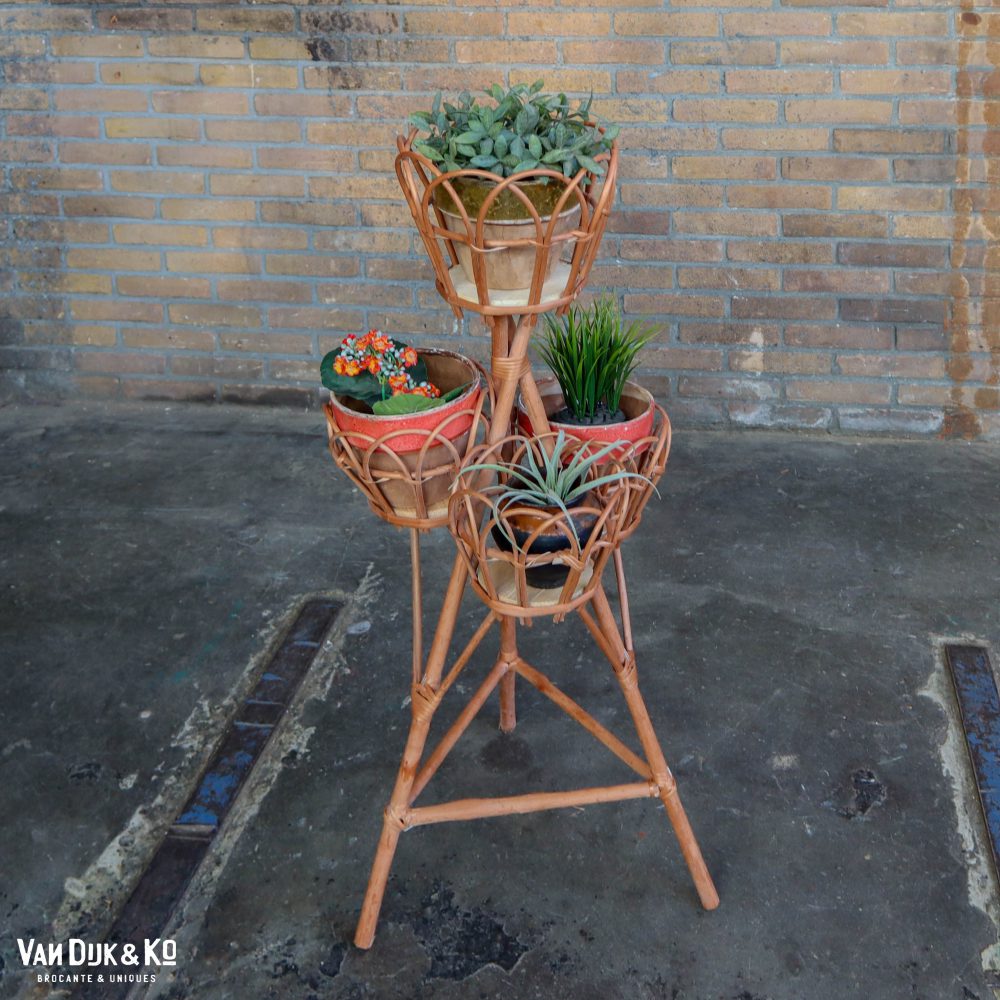 Vintage rotan plantenstandaard - Afbeelding 2