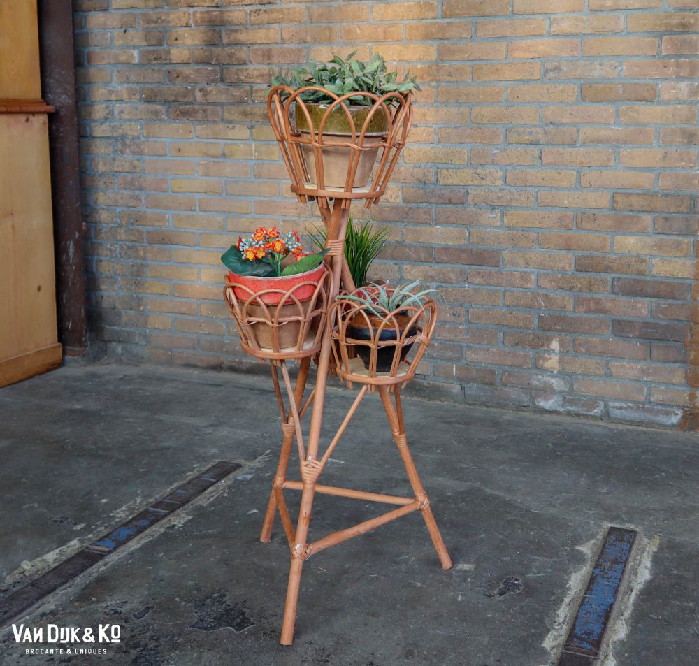 Vintage rotan plantenstandaard - Afbeelding 3