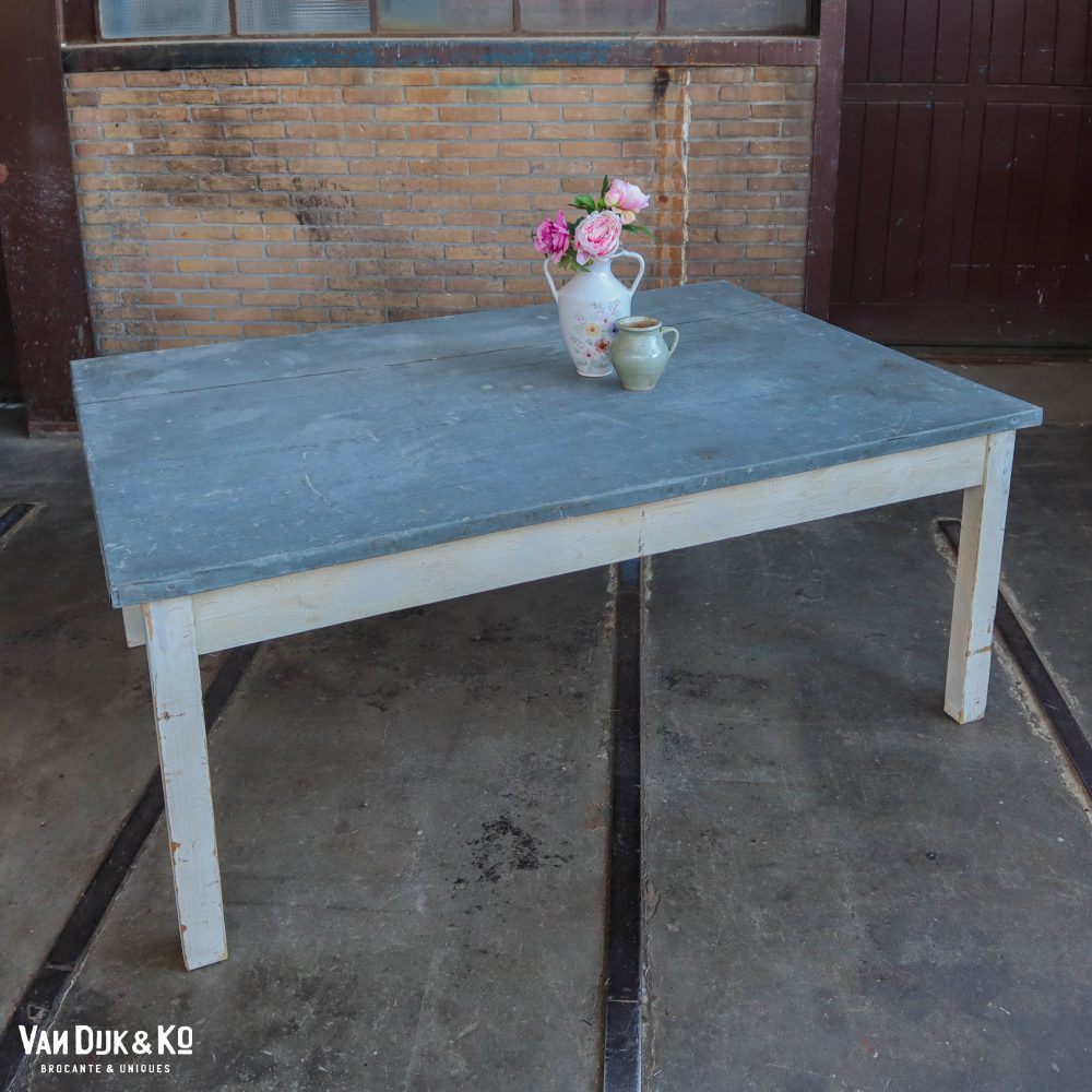 Brocante tafel met zinken blad - Afbeelding 2