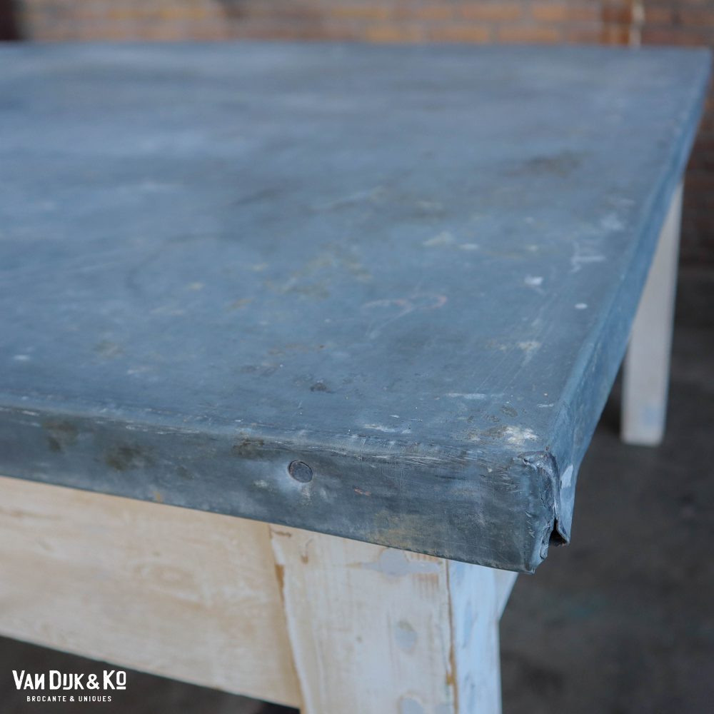 Brocante tafel met zinken blad - Afbeelding 4
