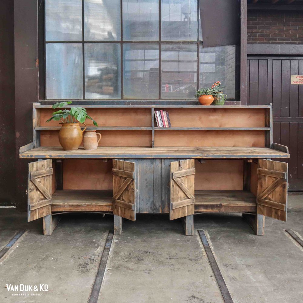 Vintage robuuste werktafel groot - Afbeelding 3