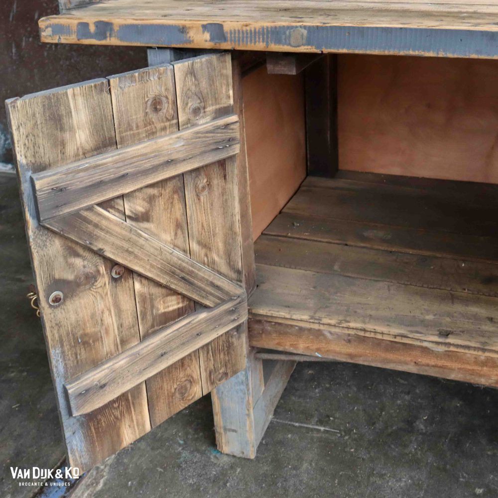 Vintage robuuste werktafel groot - Afbeelding 4