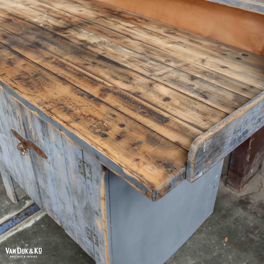 Vintage robuuste werktafel groot - Afbeelding 8