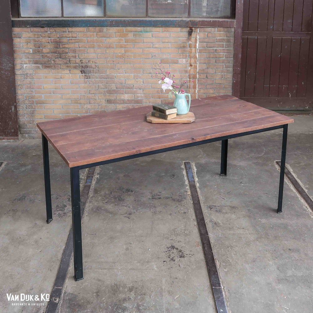 Industriële tafel met houten blad - Afbeelding 2