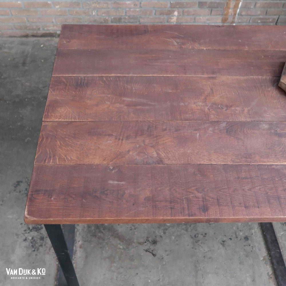 Industriële tafel met houten blad - Afbeelding 3