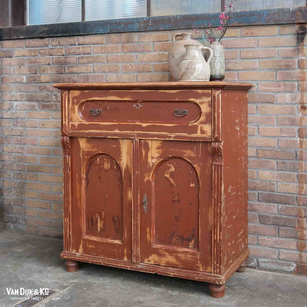 Brocante bruine commode - Afbeelding 2