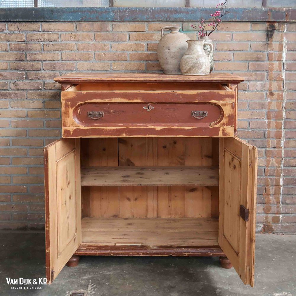 Brocante bruine commode - Afbeelding 3