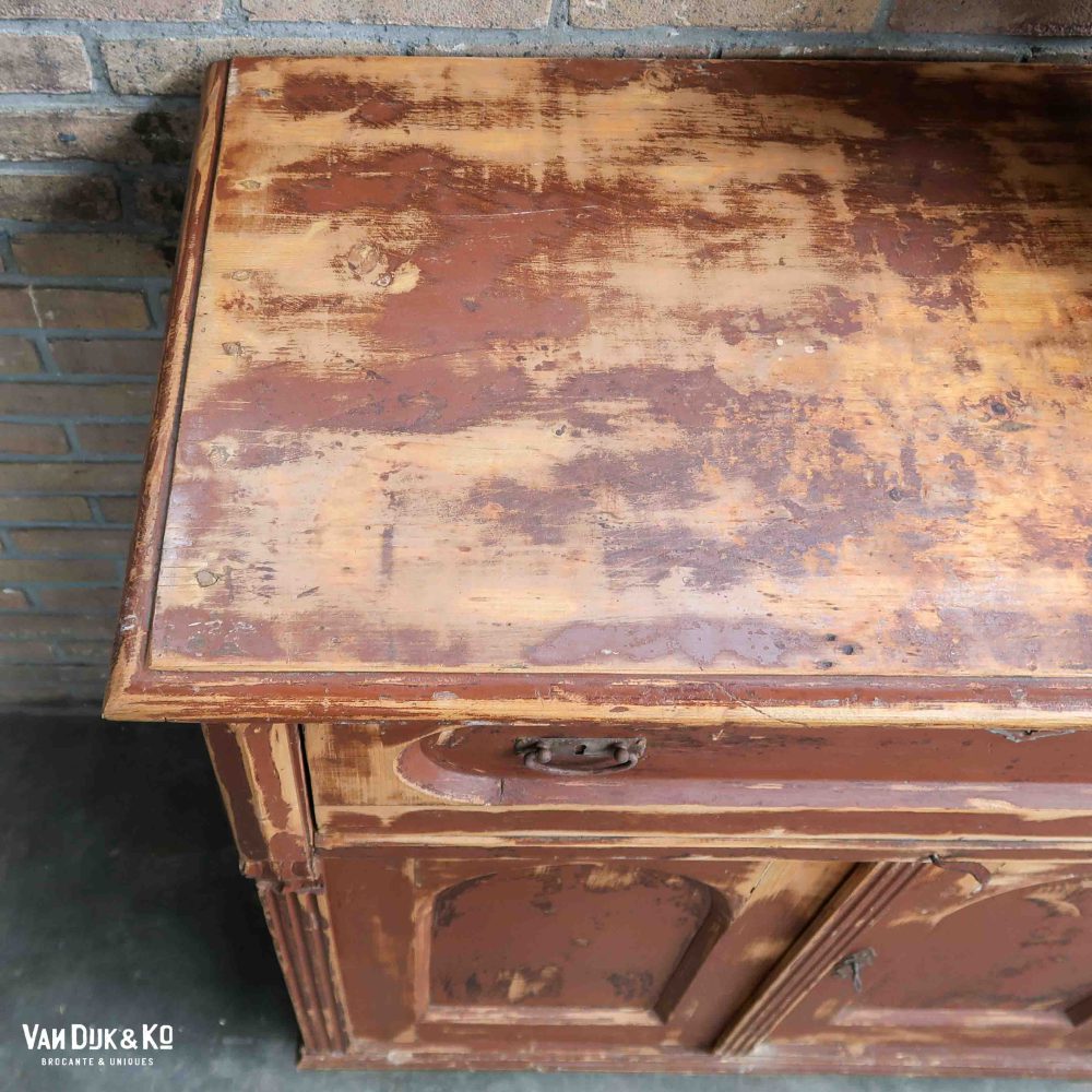 Brocante bruine commode - Afbeelding 4