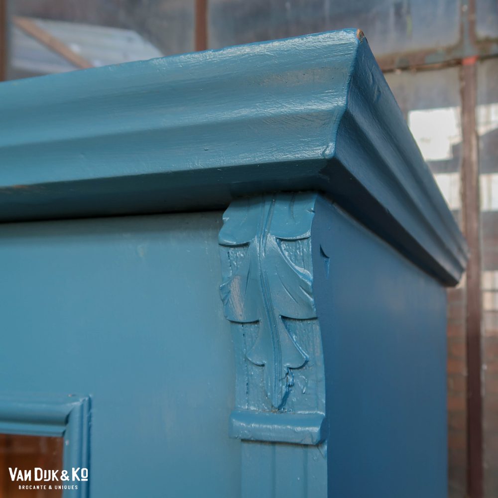 Brocante blauwe vitrinekast - Afbeelding 6