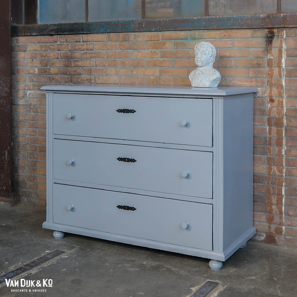 Brocante grijze ladekast - Afbeelding 2