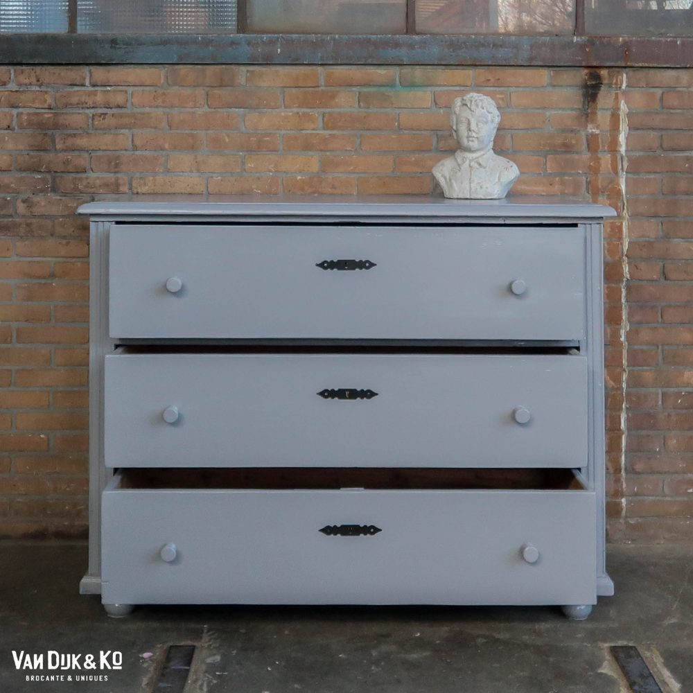 Brocante grijze ladekast - Afbeelding 3