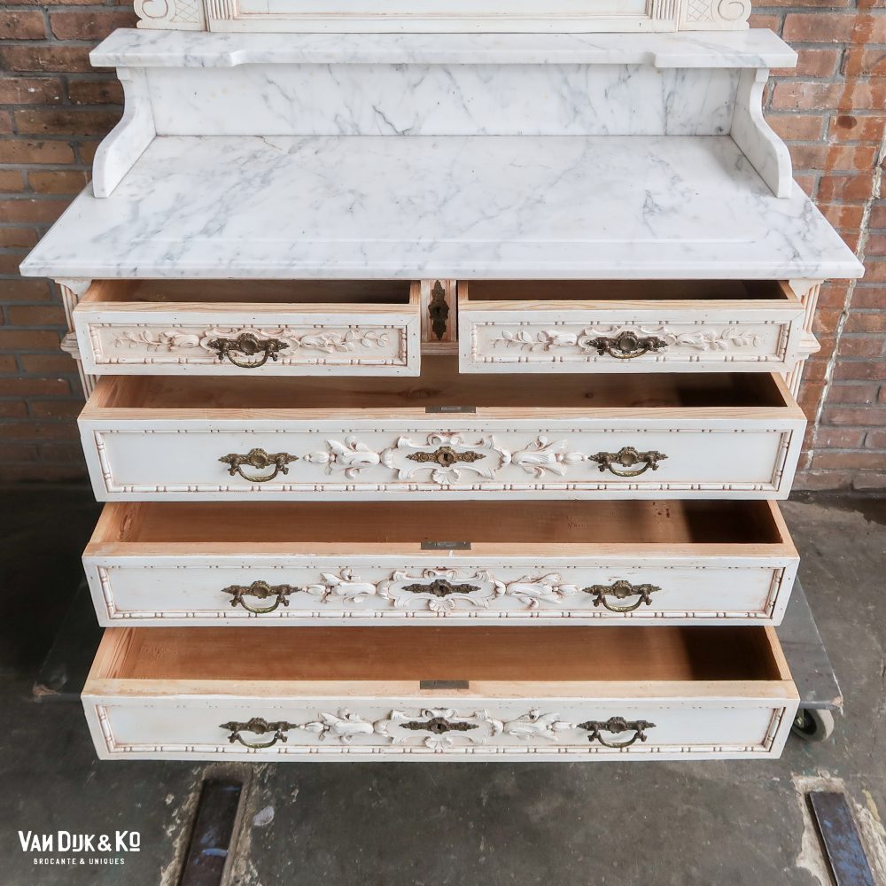Brocante kaptafel met marmer - Afbeelding 9