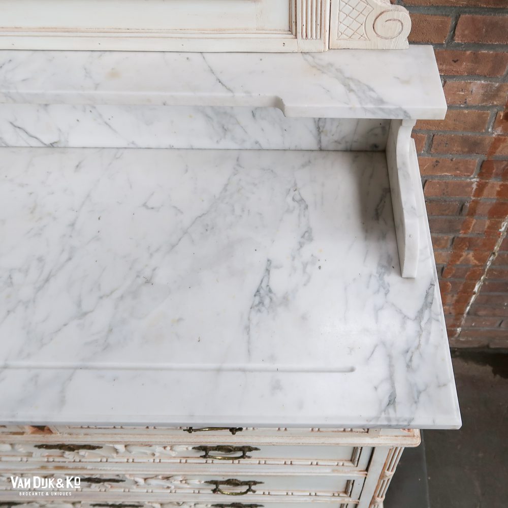 Brocante kaptafel met marmer - Afbeelding 7