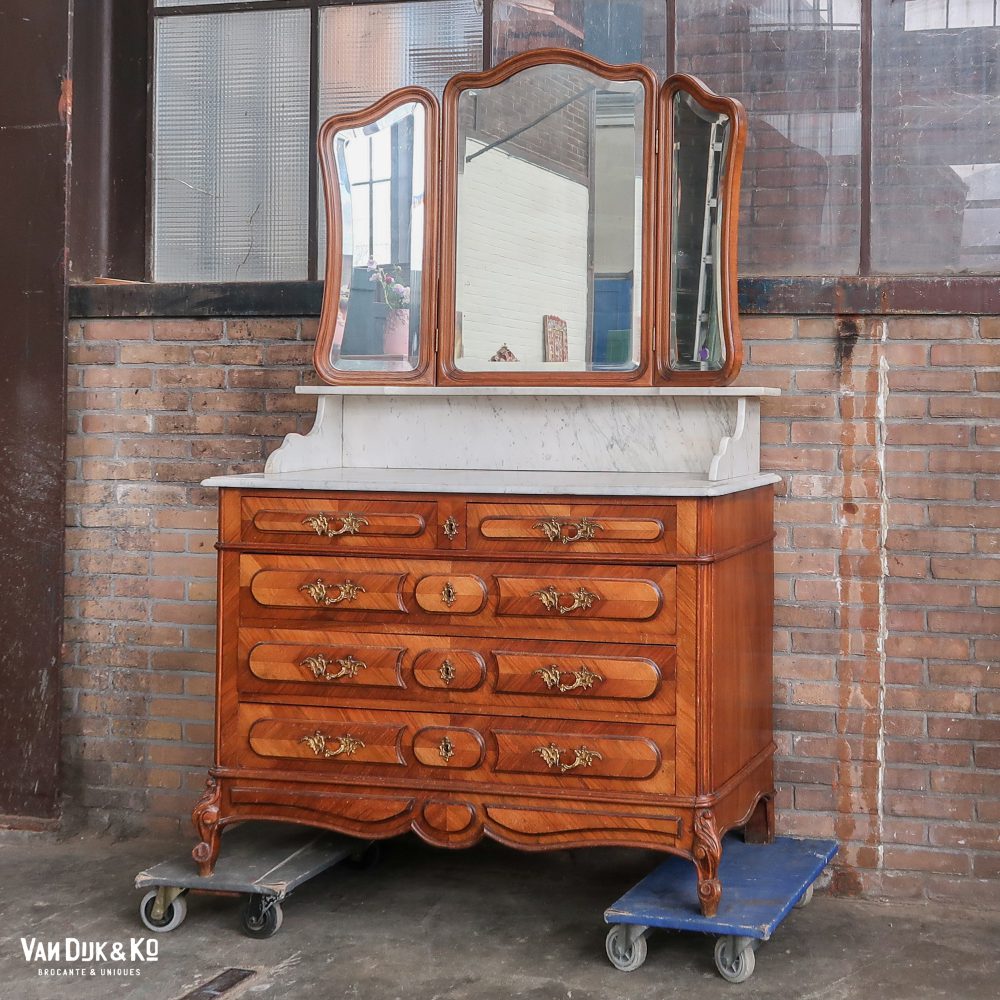 Brocante kaptafel met marmer - Afbeelding 2
