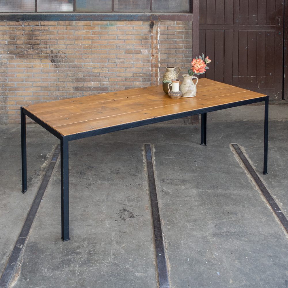 Industriële tafel met houten blad - Afbeelding 2