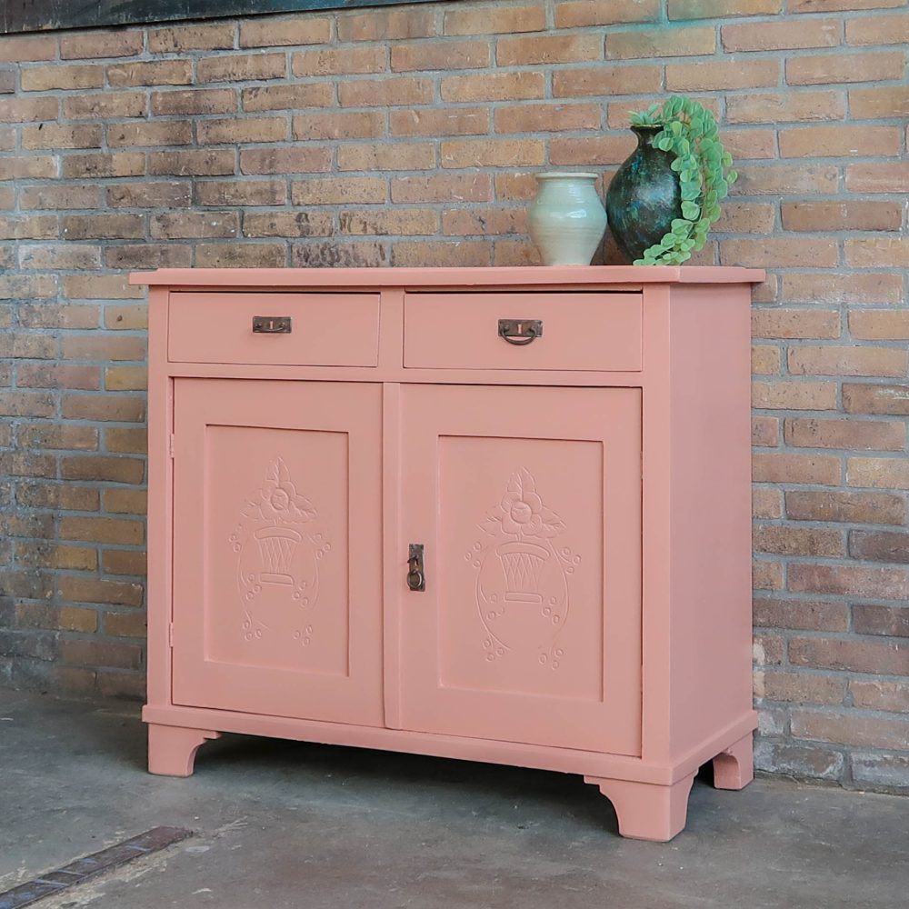 Brocante roze commode - Afbeelding 2