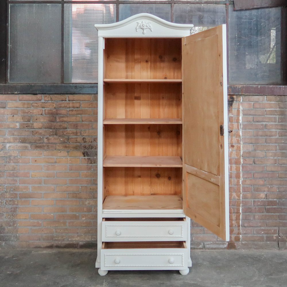 Brocante eendeurs linnenkast met spiegel - Afbeelding 3