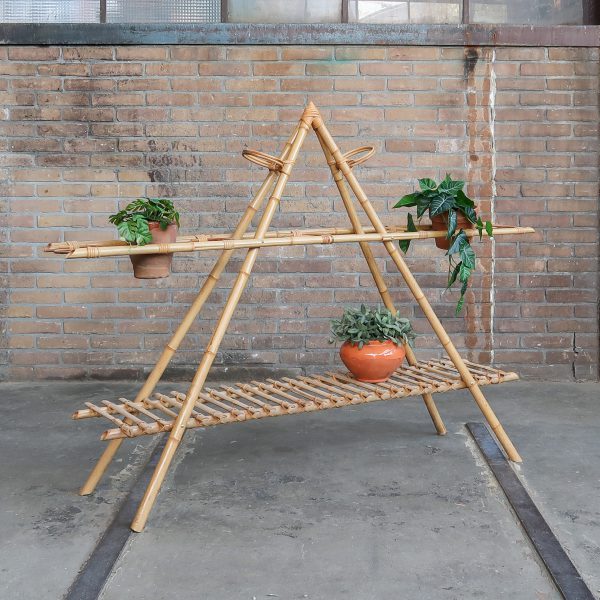 Vintage rotan plantenstandaard