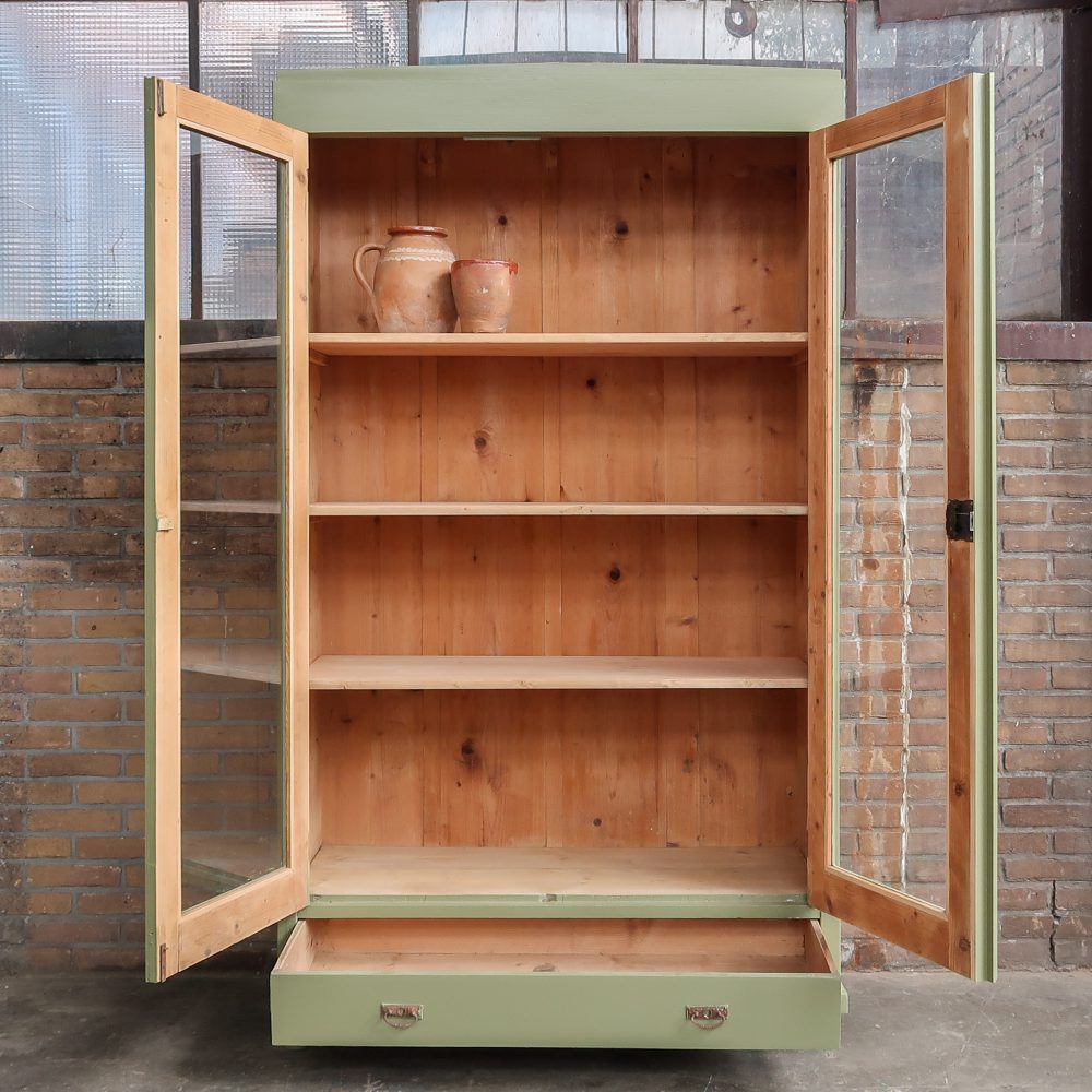 Brocante groene vitrinekast - Afbeelding 3