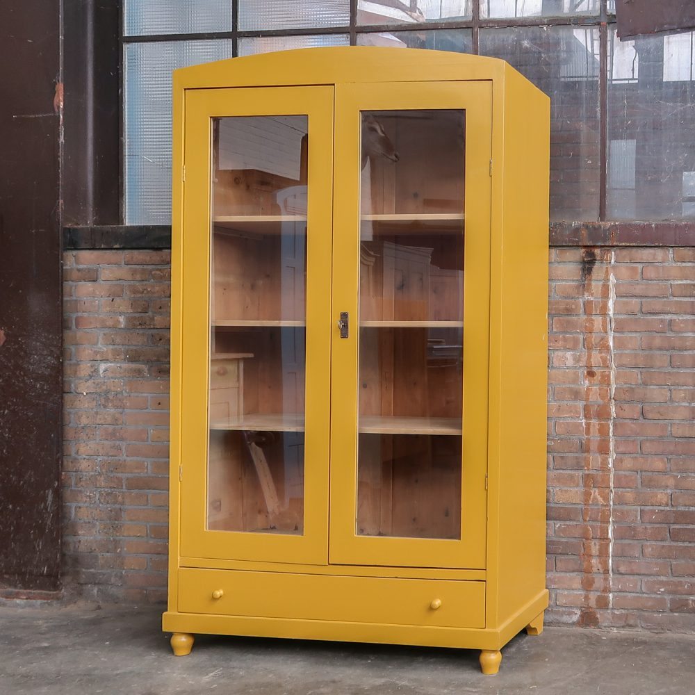 Brocante gele vitrinekast - Afbeelding 2