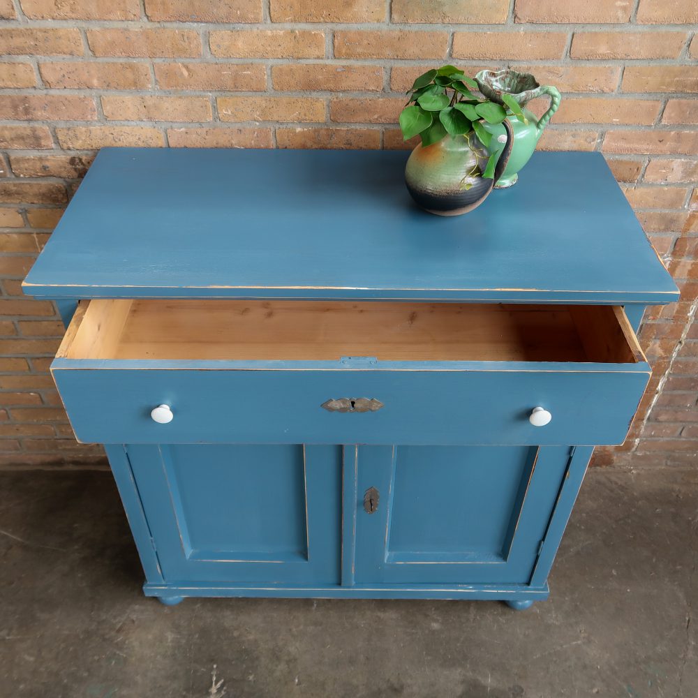 Brocante blauw dressoir - Afbeelding 4
