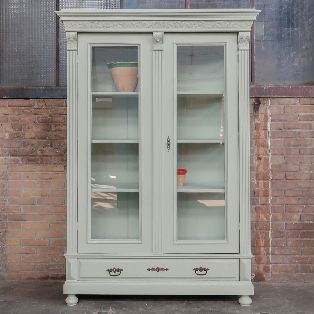 Crème-groene vitrinekast - Afbeelding 2